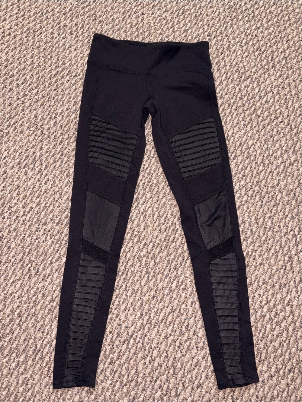 ALO Yoga Black Ribbed-Panel High-Waist Leggings